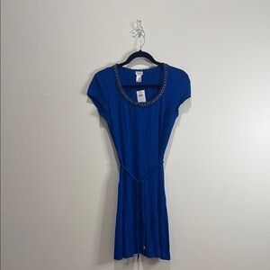 Cache Blue Dress Gold Chain Dress